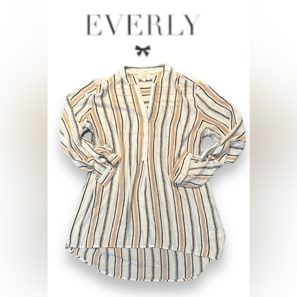 Everly Tops - 135. MEDIUM EVERLY STRIPED HIGH LOW LONG SLEEVE BLOUSE